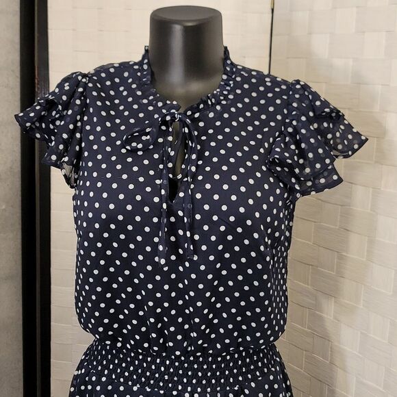 BRAND NEW MSK POLKA-DOT MIDI FIT &FLARE SCUBA NECK CHIFFON DRESS - Picture 9 of 16